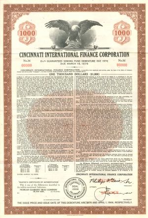Cincinnati International Finance Corporation $1000 Bond
